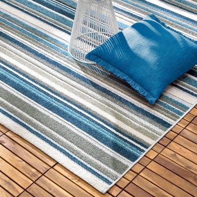 Rio Multicolor Stripe Blue Synthetic Indoor Outdoor Rug