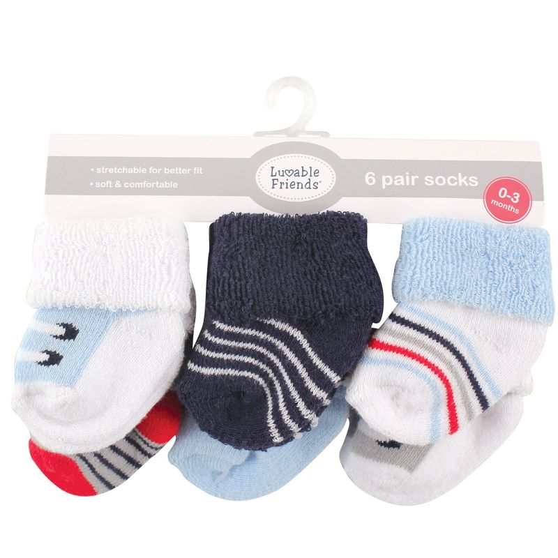 Luvable Friends Baby Boy Newborn and Baby Socks Set, Blue Gray Sneakers, 0-3 Months, 3 of 4