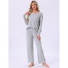 INSPIRE CHIC Womens Ribbed Knit Fuzzy Pajamas Long Sleeve Top and Pants Outfits Lounge Sets - 2 of 4