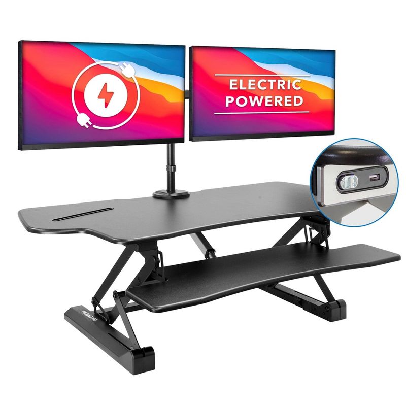Mount-It! Electric Stand Up Desk Converter with Dual Monitor Arm, Motorized Standing Desk Riser with Monitor Mount for 2 Screens max 32", Large 47", 1 of 11