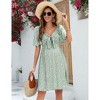 BLUEMING Maternity Dress Front Tie Knot Midi Dress Short Circle Sleeve Bow Tie Highwaist Shirred Back Dress for Pregnancy Women - 4 of 4