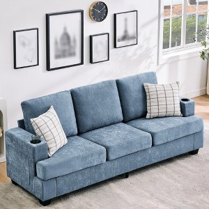 88" Modern Sofa Couch With Soft Armrest, 3 Seater Upholstered Sofa with Cup Holders & Side Pockets, Deep Seat Couch for Living Room Bedroom - 1 of 4