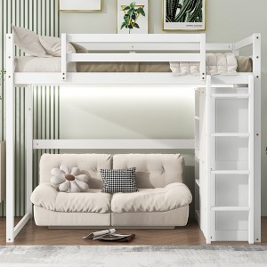 QingMoon Full Size Loft Bed, Solid Wood Loft Bed Frame, with Wardrobe, Stairs, Storage Shelves and Safety Guard for Kids, Teens and Adults - 1 of 4