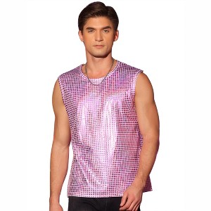 Lars Amadeus Men's Nightclub Party Club Metallic Shining Sleeveless Tank Top - 1 of 4