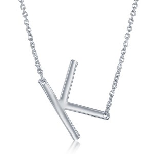 Bella Silver Sterling Silver Sideways Initial 18" Pendant Necklace - Available Colors: Silver, Gold - 1 of 2