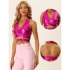 INSPIRE CHIC Women's Metallic Halter Deep V Neck Backless Holographic Crop Tops - 2 of 4