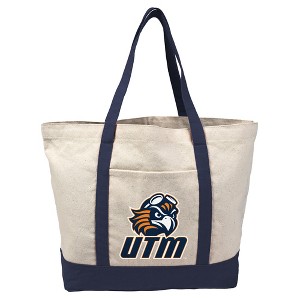 University of Tennessee  Martin Primary Logo Canvas Tote Bag With External Pocket, Reusable Shoulder Bag for Shopping, School, Beach, Navy - 1 of 4