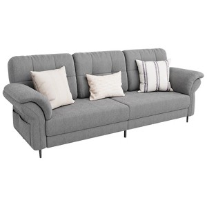 Jojoka 83" Futon Sofa Bed, 3-Seater Upholstered Couch Bed with Tufted Back and Side Pockets, Convertible Sleeper Sofa for Living Room - 1 of 4