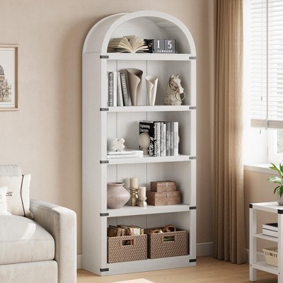 Bookcase with Doors Arched Bookshelf 71.65in Tall Bookcase Farmhouse Cabinet with Shelves Wooden Bookshelves