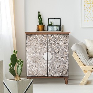 Captiva Designs Antique Silver Carved Floral Buffet Cabinet with Doors for Living Room, Entryway - 1 of 4