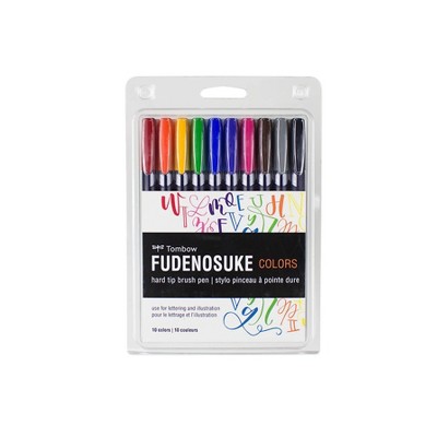 Tombow 10ct Fudenosuke Hard Tip Brush Pens Classic Colors