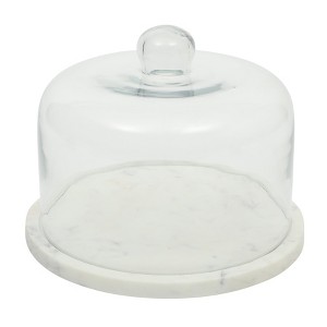 Gibson Elite Ridgehaven 11" Marble Cake Stand, Serving Platter, Charcuterie Board, and Center Piece Home Décor With Glass Lid - 1 of 3