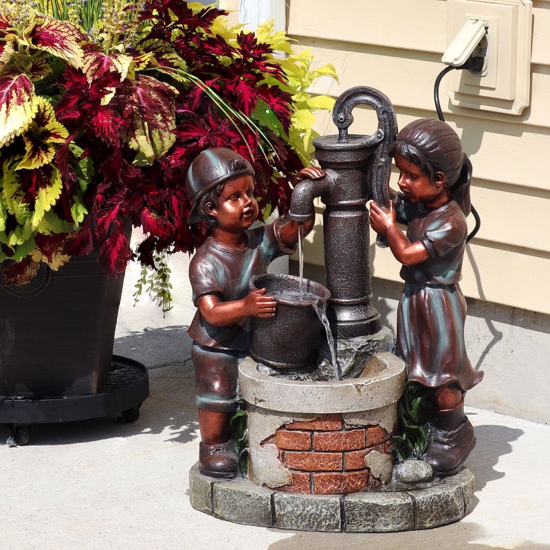 Sunnydaze 24"H Electric Polyresin Jack and Jill at Farmhouse Pump and Well Outdoor Water Fountain, 6 of 16