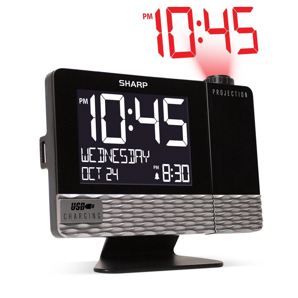 Photos - Radio / Table Clock Sharp Projection with Usb Charge Table Clock Black  