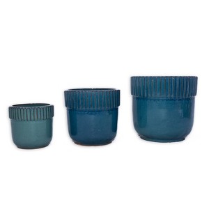 VisioGear 3PCS Ceramic Flowerpot, Modern Planter for Patio, Garden, Windowsill, Antique Blue, 15"*15"*14.2" - 1 of 4