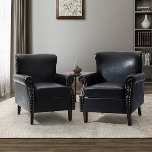 Set of 2 Enzo Comfy Vegan Leather Armchair with Rolled Arms | KARAT HOME - 1 of 4