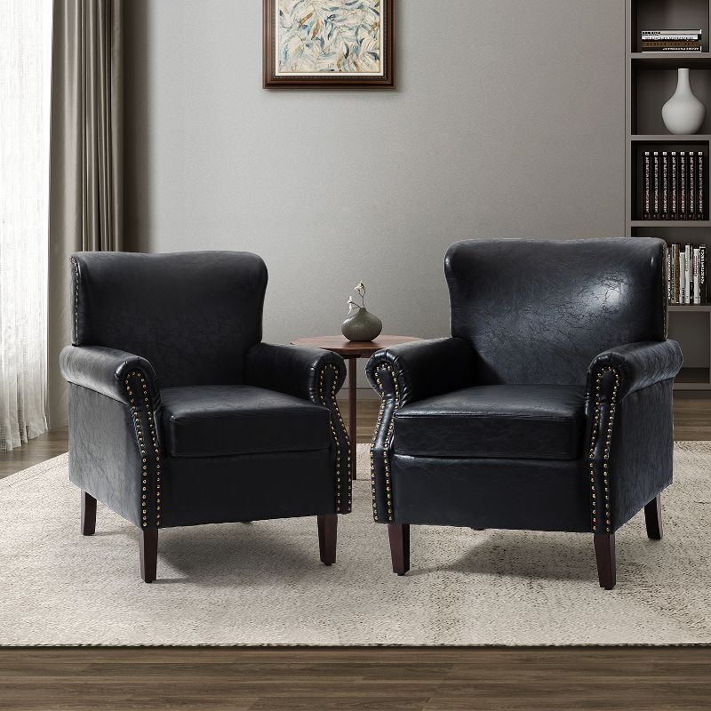 Set of 2 Enzo Comfy Vegan Leather Armchair with Rolled Arms | KARAT HOME, 1 of 11