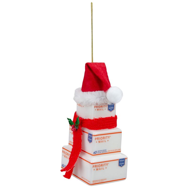 Northlight 4.5" White and Red "USPS Priority Mail" Stacked Packages Santa Hat Christmas Ornament, 3 of 6