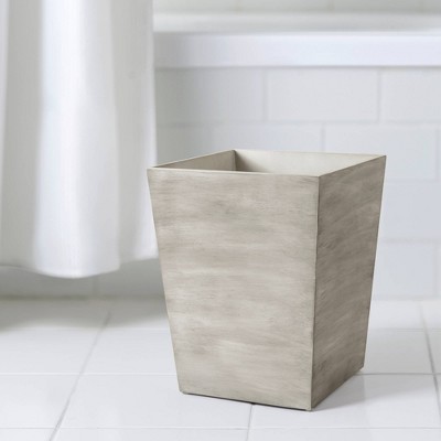 Distressed Gray Wood Angled Wastebasket