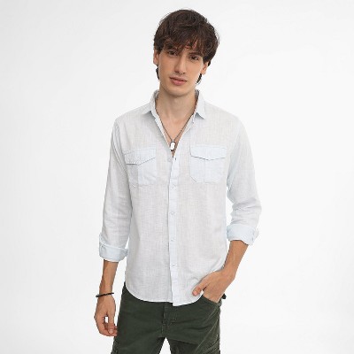 Campus Sutra Men Men's Baby Blue Solid Utility Shirt