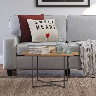Natural Round Wood and Metal Coffee Table with Black Base