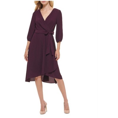 Tommy Hilfiger Womens Textured Faux Wrap Surplice Dress