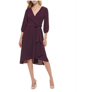 Tommy Hilfiger Womens Textured Faux Wrap Surplice Dress - 1 of 1
