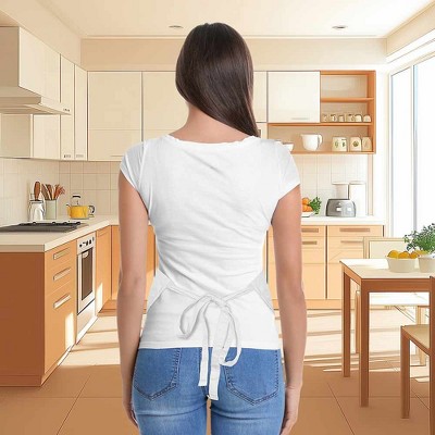 White Cotton Twill Cooking Apron with Pockets