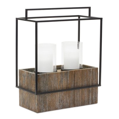 Melrose Wood Candle Holder with Metal Frame