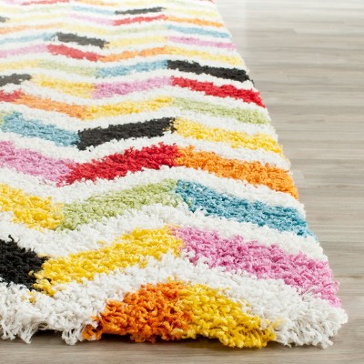 Ivory and Multicolor Chevron Shag Kids Area Rug 3' x 5'