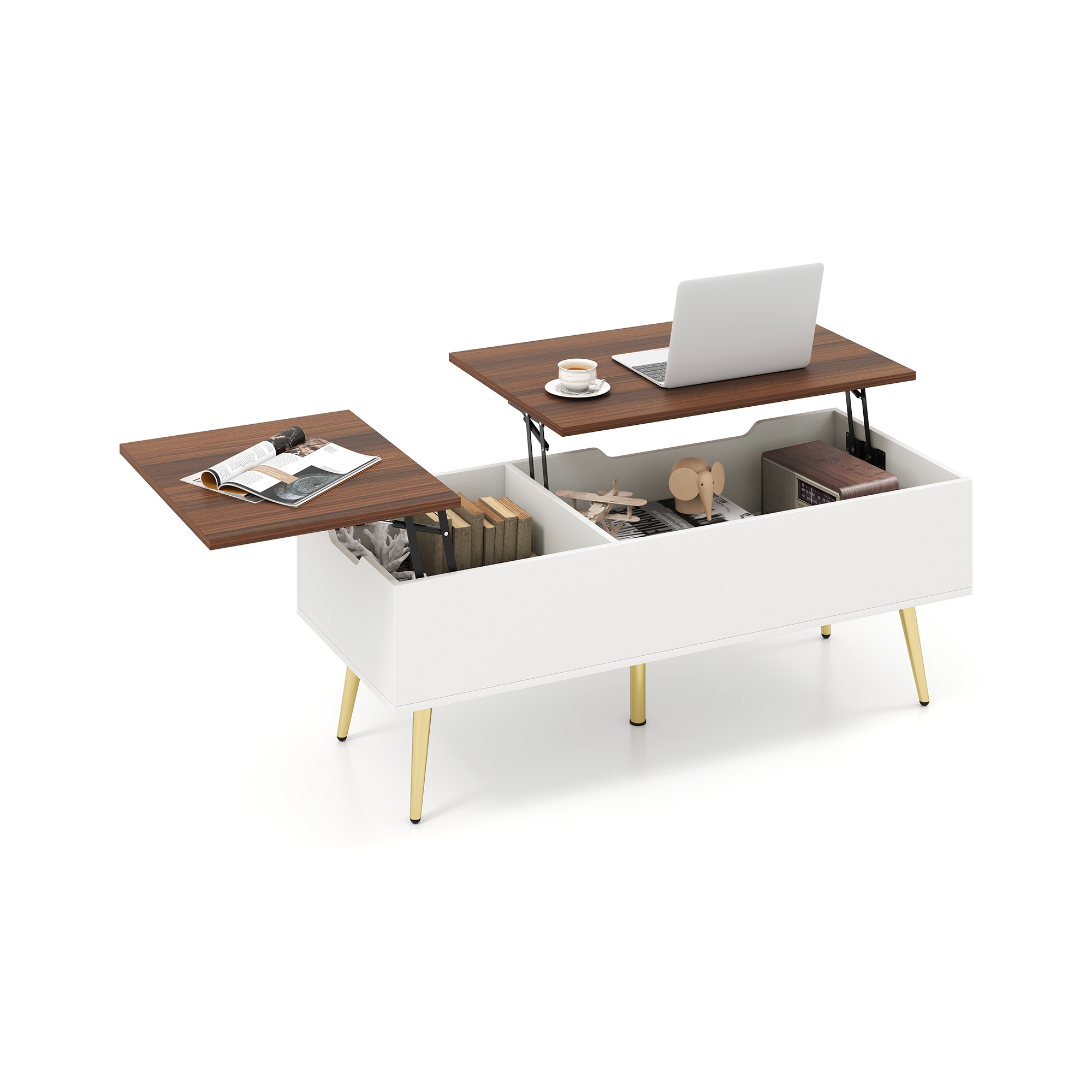Costway Lift Top Coffee Table w/ Storage Multi-Functional Home Center Accent Table for Living Room White