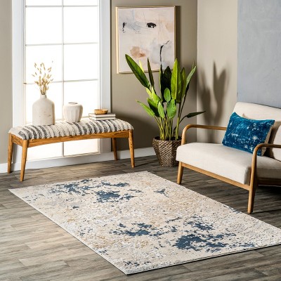 Light Grey Abstract Reversible Synthetic Area Rug 7x9