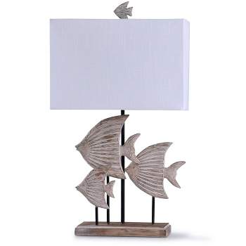 Rona Carved Fishes Table Lamp with Rectangle Shade Beige - StyleCraft