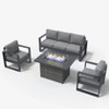 LayinSun 4 Pieces Aluminum Outdoor Patio Furniture Set, Metal Modern Conversation Sofa Set with Fire Pit Table and Washable Thick Cushions - 2 of 4