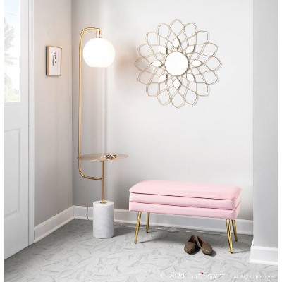 Contemporary White & Gold Marble-Base Floor Lamp with Side Table