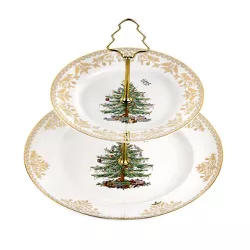 Spode Christmas Tree Gold 2-Tier Cake Stand - 10.5 Inch/8 Inch