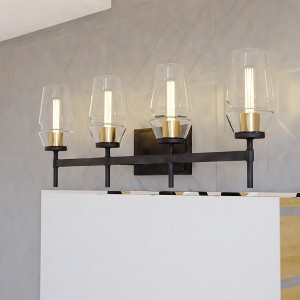 VAXCEL WarrenBlack and Brass Mid Century Modern Bathroom Vanity Wall Light Fixture Clear Glass - 1 of 4