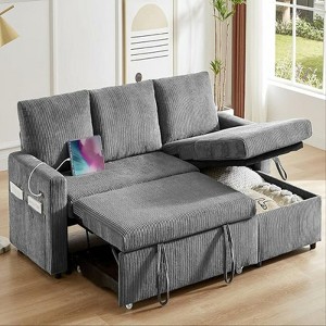 Dyonery 81 "bunk sofa bed, L-shaped sofa, pull-out sofa, reclining backrest, reversible storage lounge chair, tool-free assembly, corduroy - 1 of 4