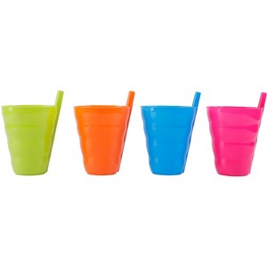 Basicwise 10 OZ Reusable Plastic Cups with Straw Blue, Pink, Green, and Orange, Set of 4 - 1 of 4