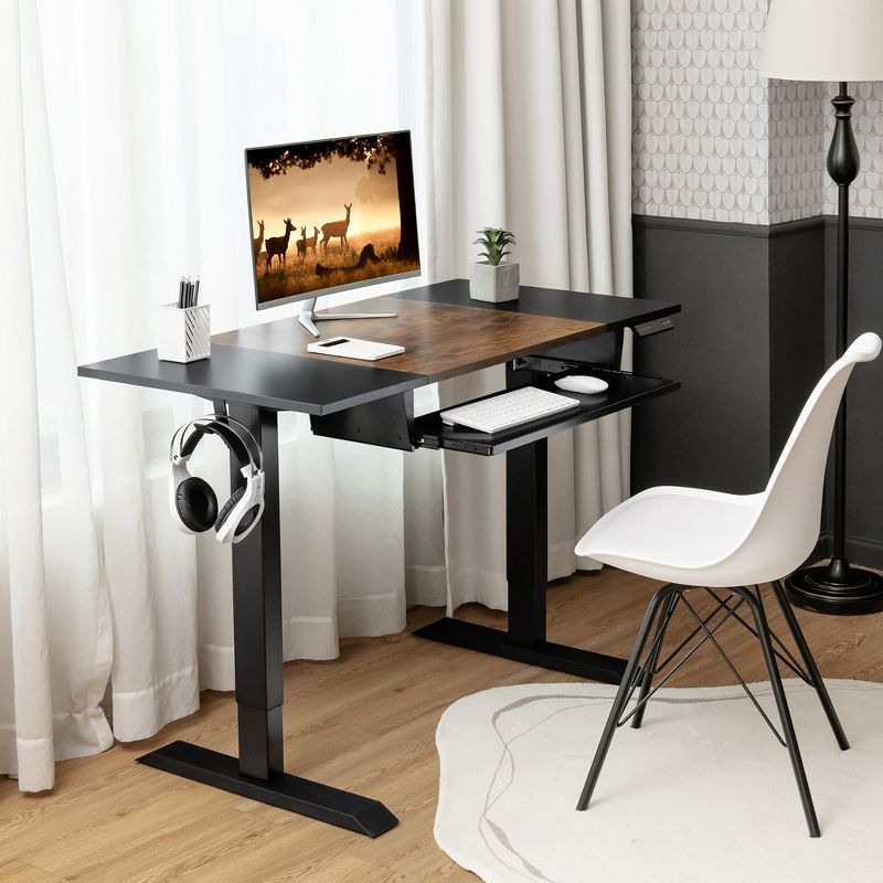 Costway 48'' Electric Sit to Stand Desk Adjustable Workstation w/ Keyboard Tray, 2 of 11