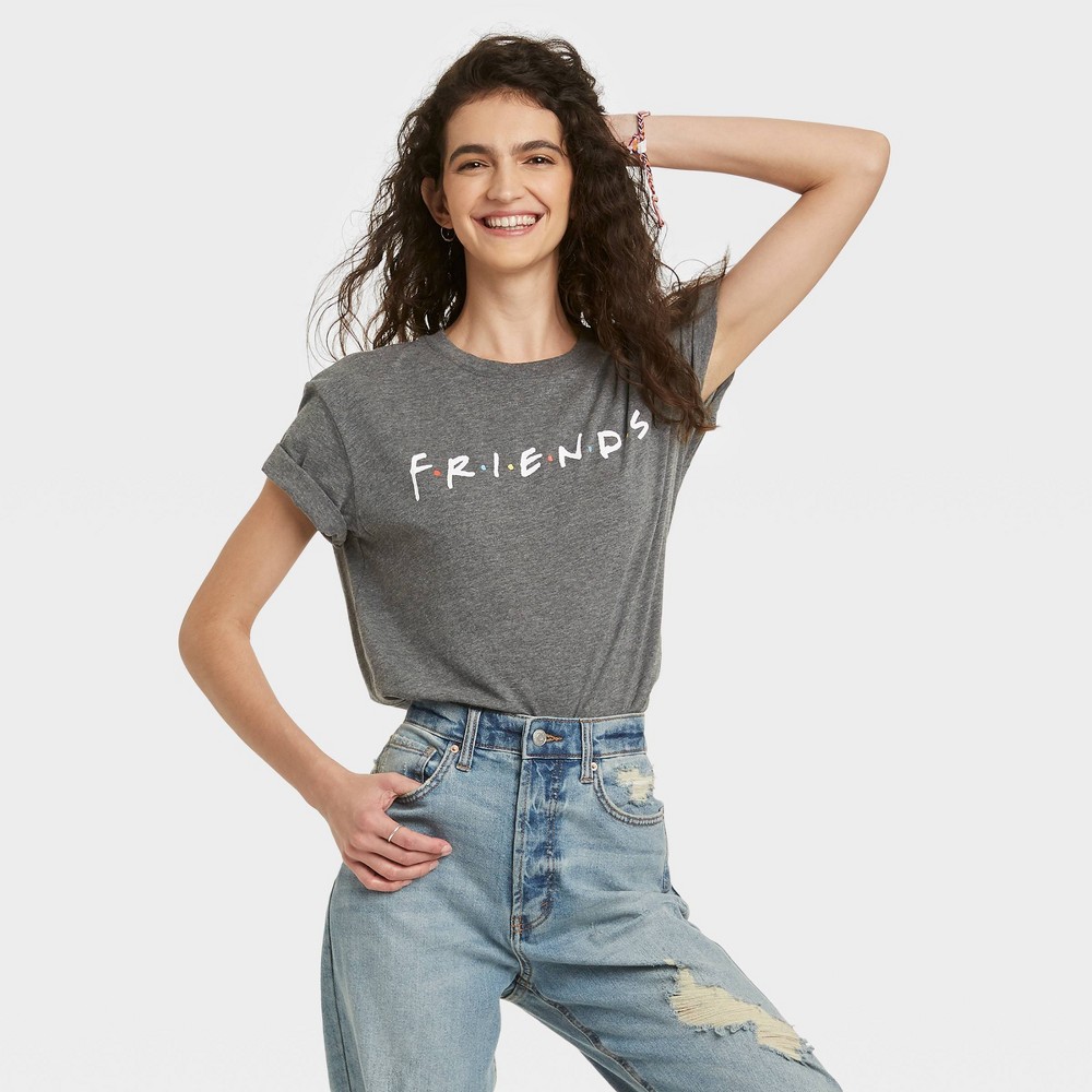 size XS Women's Friends Logo Short Sleeve Graphic T-Shirt - Gray 