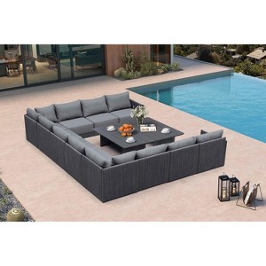 PURPLE LEAF Patio Furniture Set  Outdoor Conversation Sets PP Rope Patio Sofa with Cushions and Table Weaving  Seating Furniture Gray - 1 of 4
