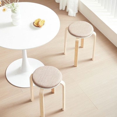 Lirago Set of 4 Brown Stackable Bentwood Stools-Solid Wood Round Backless Chairs for Dining Room Kitchen Classroom 11.81"W * 11.81"L * 15.74"H