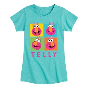 Girls' - Sesame Street - Telly Grid Fitted Short Sleeve Graphic T-Shirt - 1 of 4