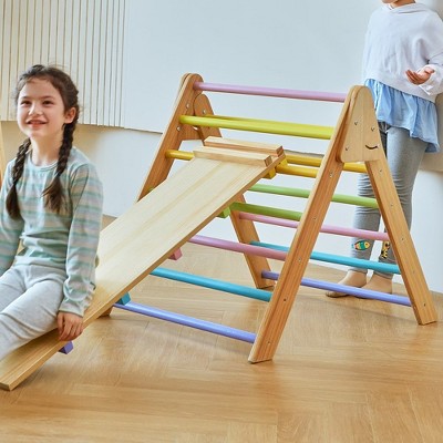 Medium Natural Pine Wood Indoor Climbing Triangle with Slide