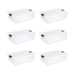 Sterilite 32 Quart Clear View Stacking Storage Tote Container with Latching Lid for Home & Office Organization and Storage Solution, (6 Pack)