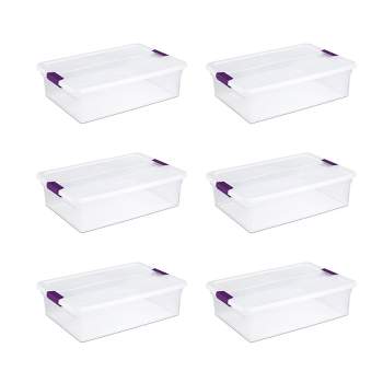 Sterilite 32 Qt ClearView Latch Storage Box, Stackable Bin with Latching Lid, Plastic Container to Organize Clothes Underbed, Clear Base, Lid, 6-Pack