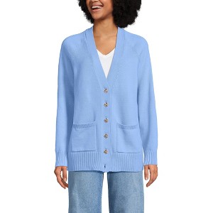 Lands' End Women's Drifter Varsity Vneck Relaxed Cardigan Sweater - 1 of 3