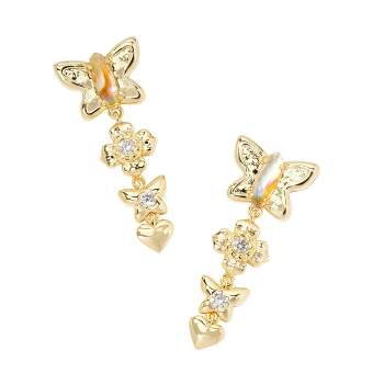 Linear Drop Earring With Heart Charms -gold : Target