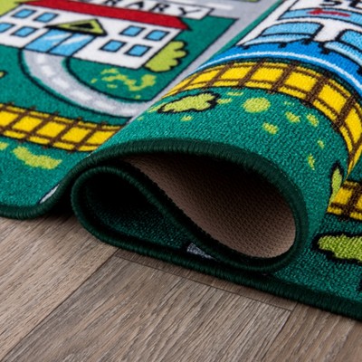 Green Nylon Kids Educational City Life Road Area Rug